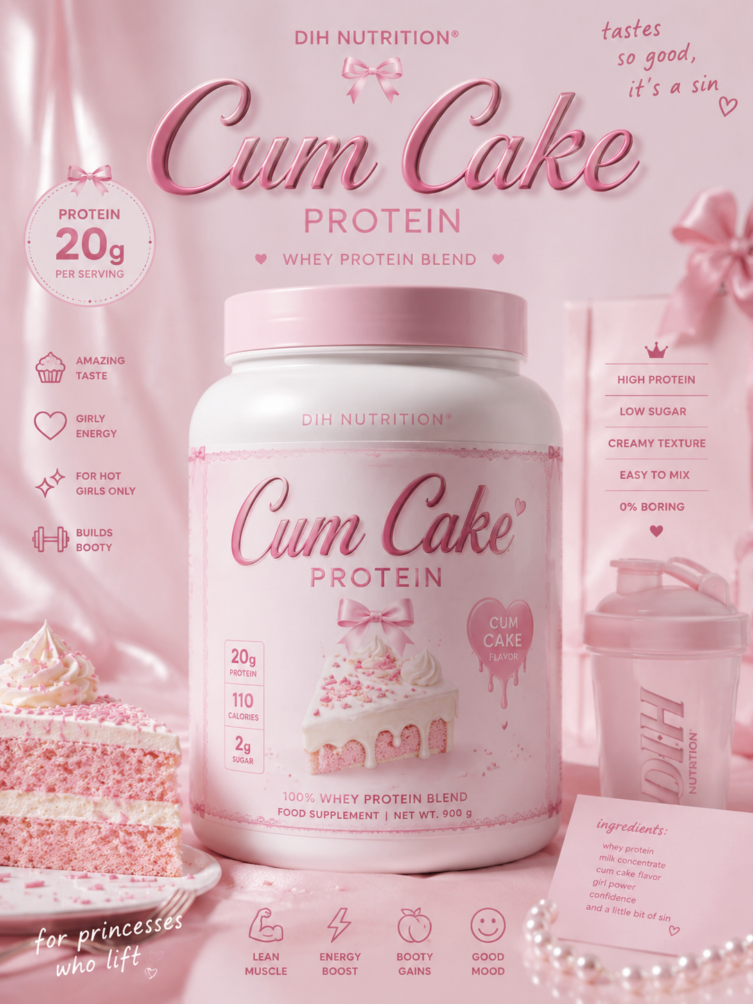cryo CUM CAKE PROTEIN — limitovaný release, růžový chrome tub